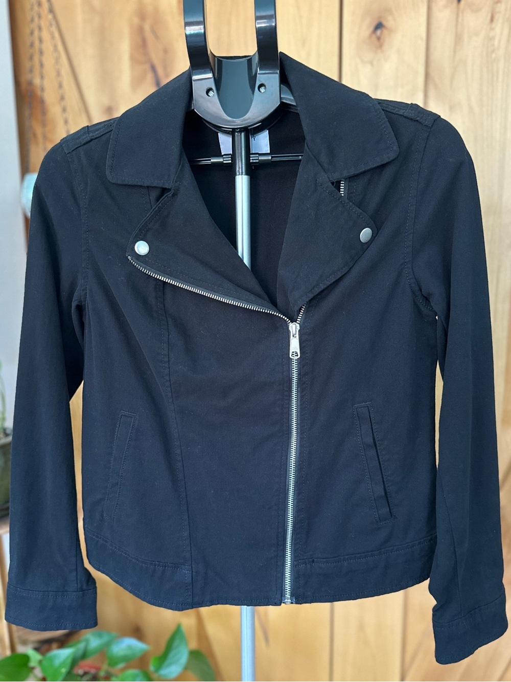 Old Navy Black Cotton Twill Asymmetrical Moto Jacket Size Small
